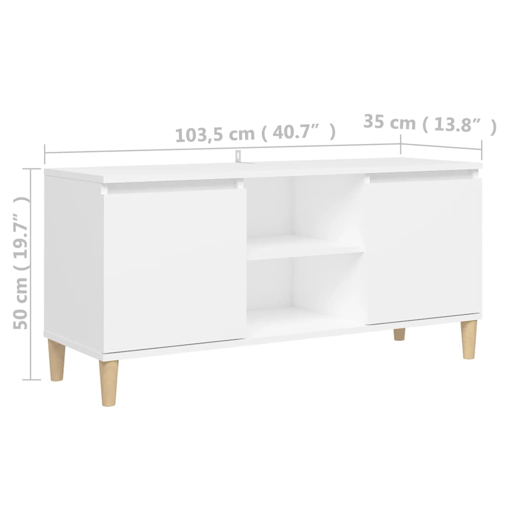 Tv-Benk Med Ben I Heltre Hvit 103,5X35X50 Cm