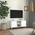 Tv-Benk Med Ben I Heltre Hvit 103,5X35X50 Cm