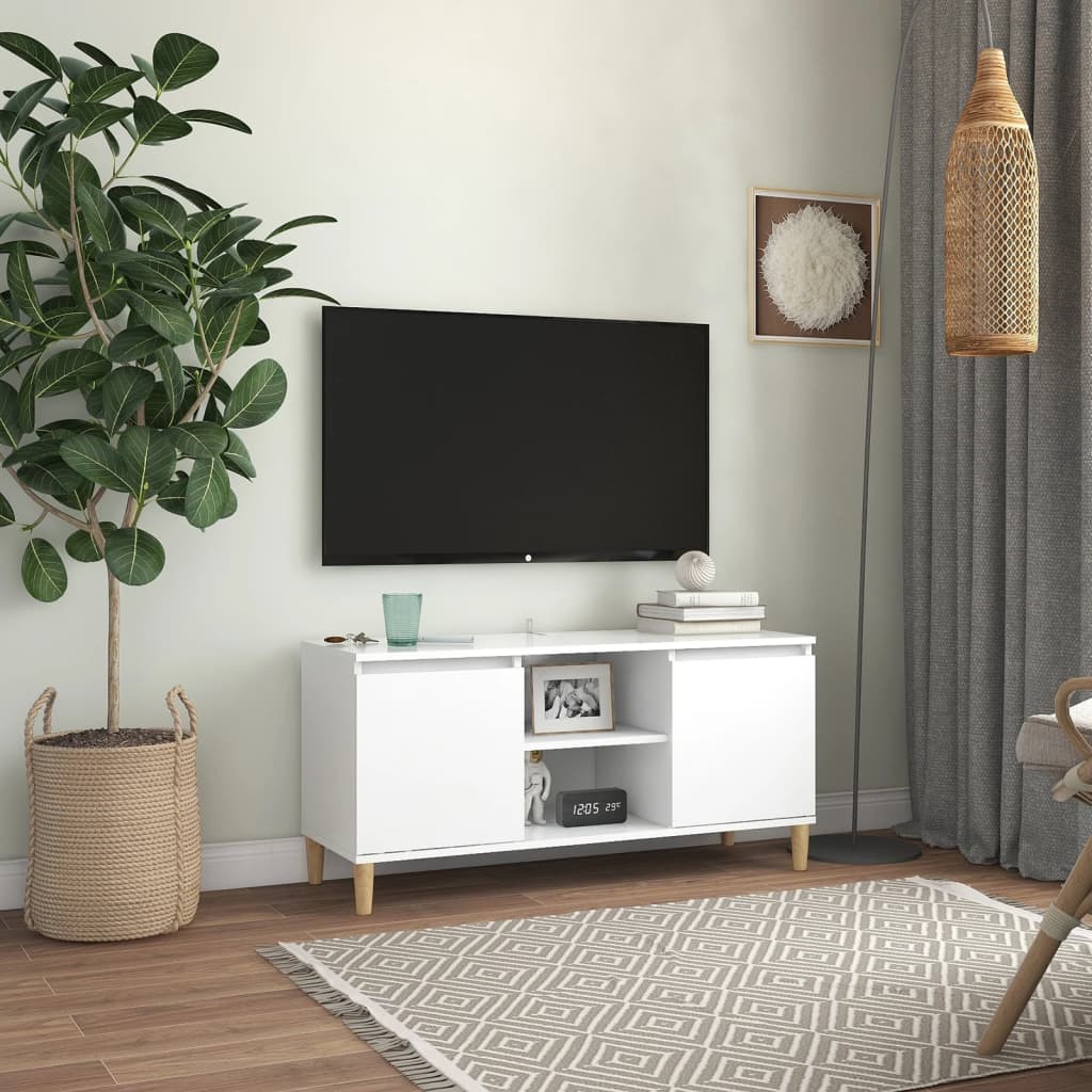 Tv-Benk Med Ben I Heltre Hvit 103,5X35X50 Cm