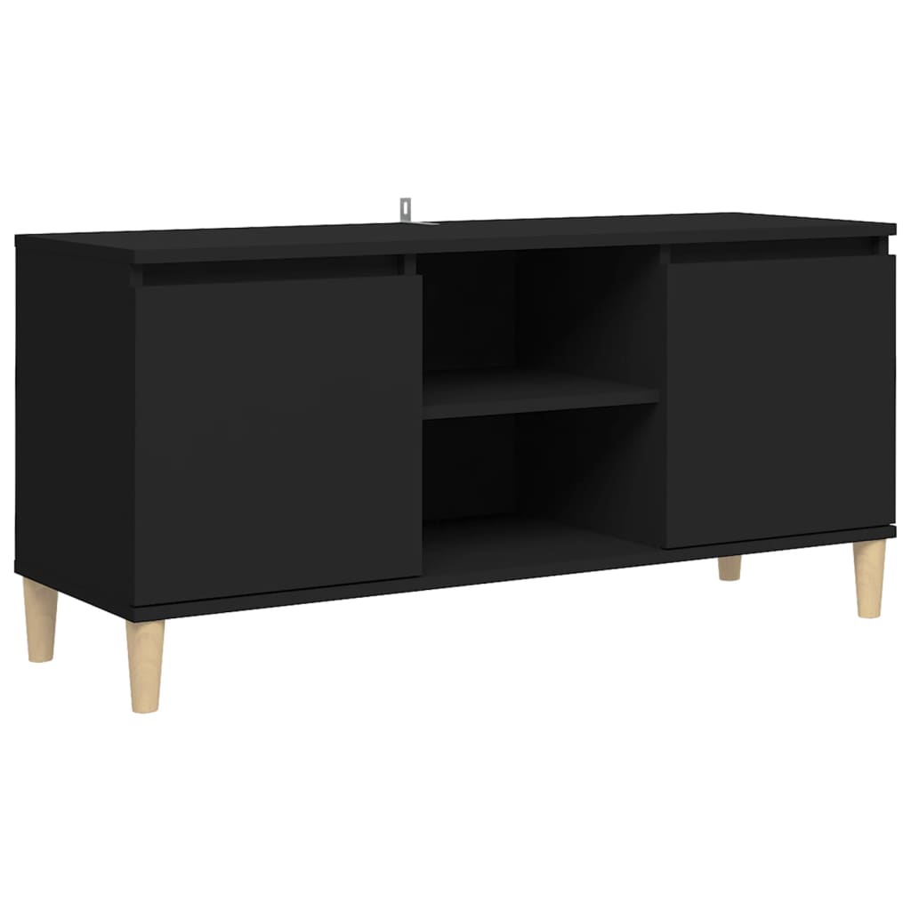 Tv-Benk Med Ben I Heltre Svart 103,5X35X50 Cm