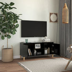 Tv-Benk Med Ben I Heltre Svart 103,5X35X50 Cm