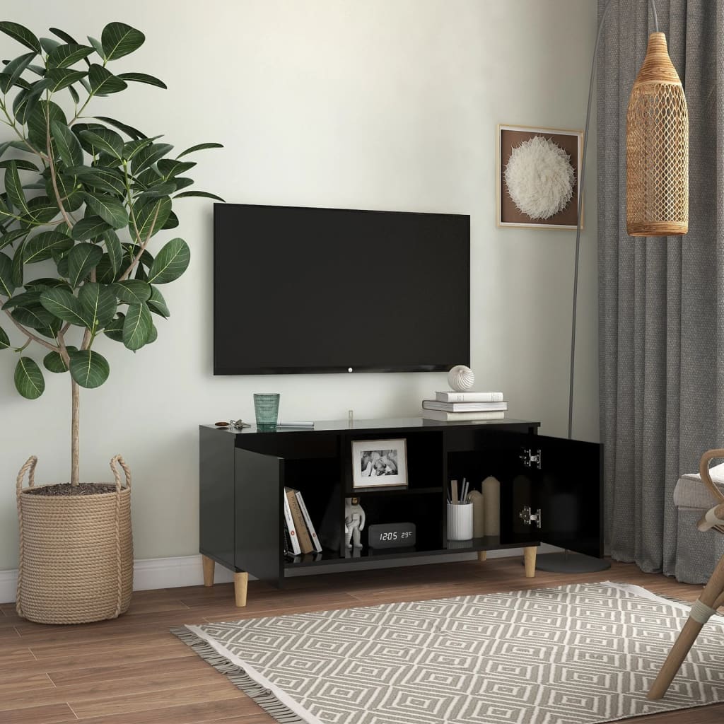 Tv-Benk Med Ben I Heltre Svart 103,5X35X50 Cm