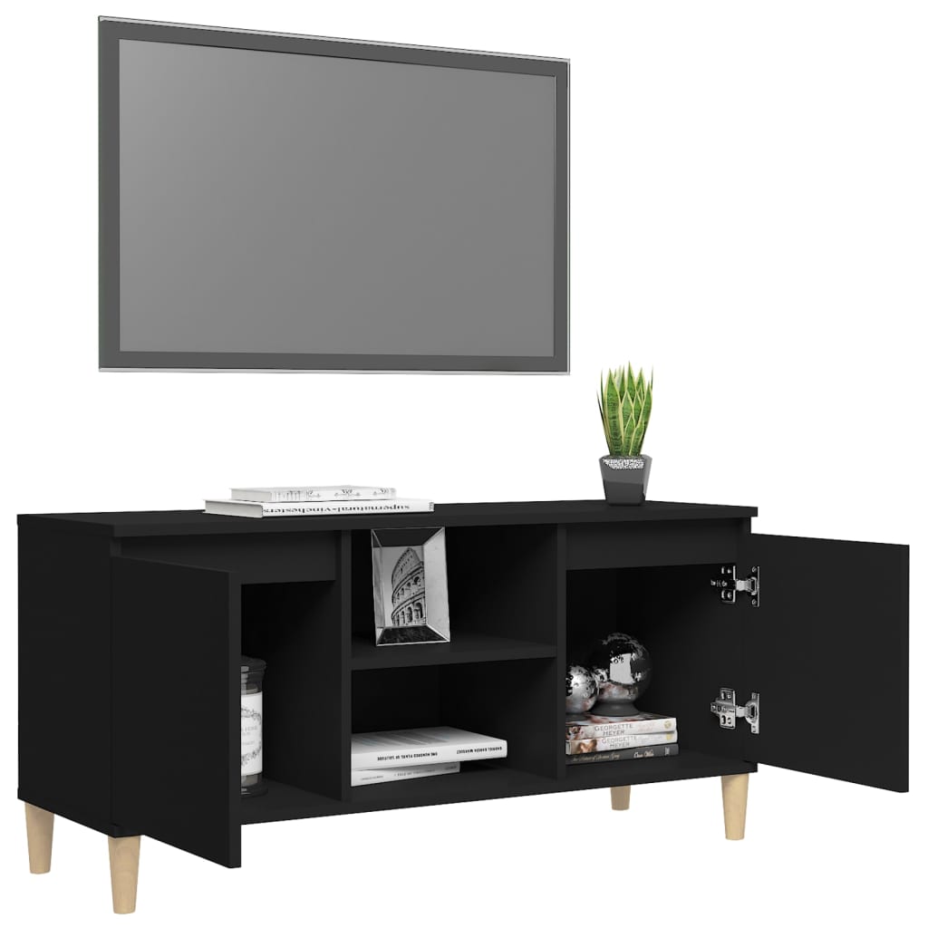 Tv-Benk Med Ben I Heltre Svart 103,5X35X50 Cm