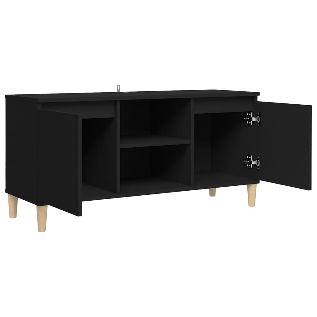 Tv-Benk Med Ben I Heltre Svart 103,5X35X50 Cm