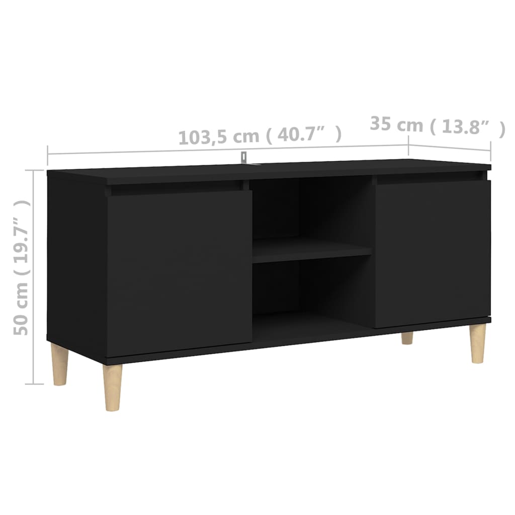 Tv-Benk Med Ben I Heltre Svart 103,5X35X50 Cm