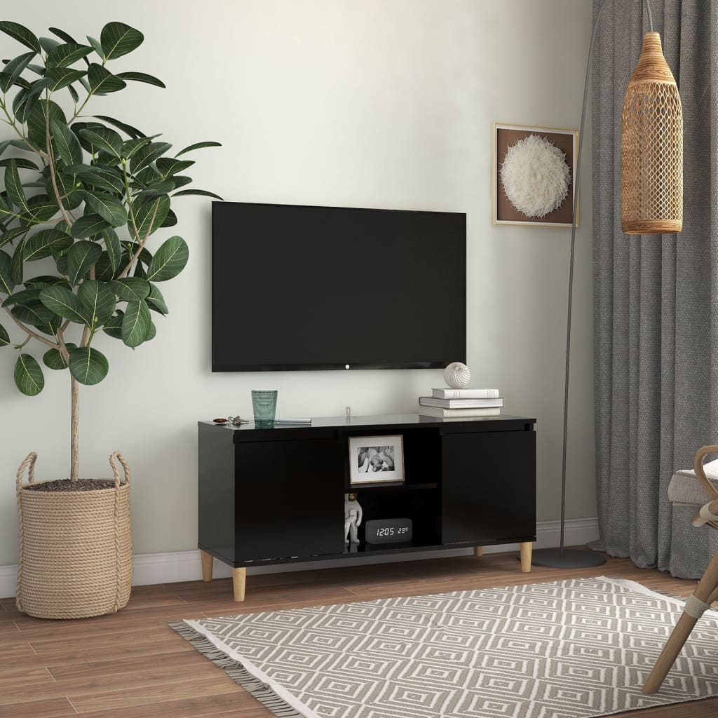Tv-Benk Med Ben I Heltre Svart 103,5X35X50 Cm