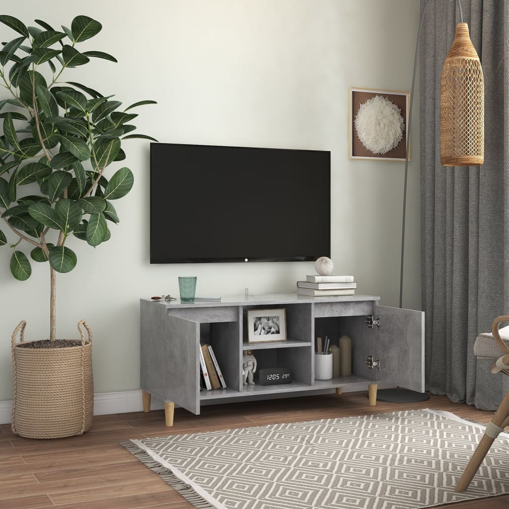 Tv-Benk Med Ben I Heltre Betonggrå 103,5X35X50 Cm