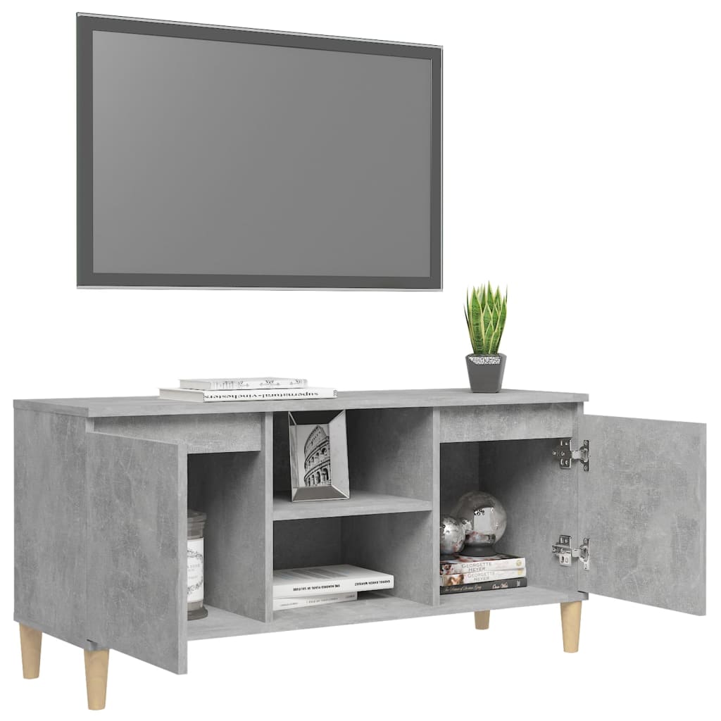 Tv-Benk Med Ben I Heltre Betonggrå 103,5X35X50 Cm