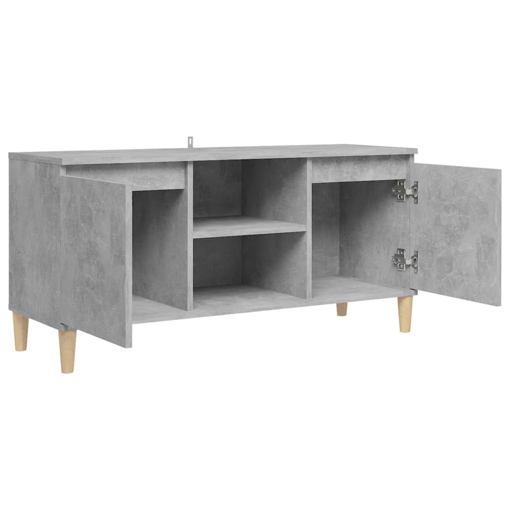 Tv-Benk Med Ben I Heltre Betonggrå 103,5X35X50 Cm