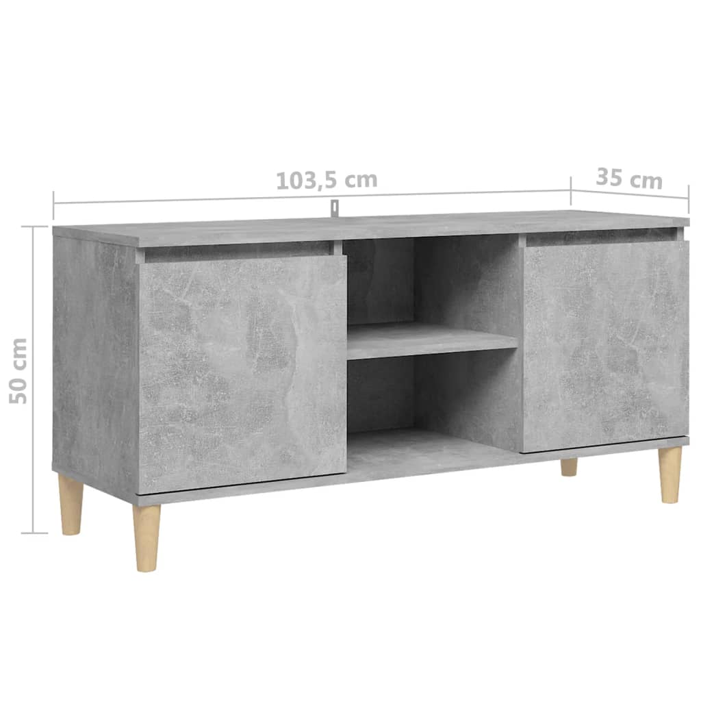 Tv-Benk Med Ben I Heltre Betonggrå 103,5X35X50 Cm