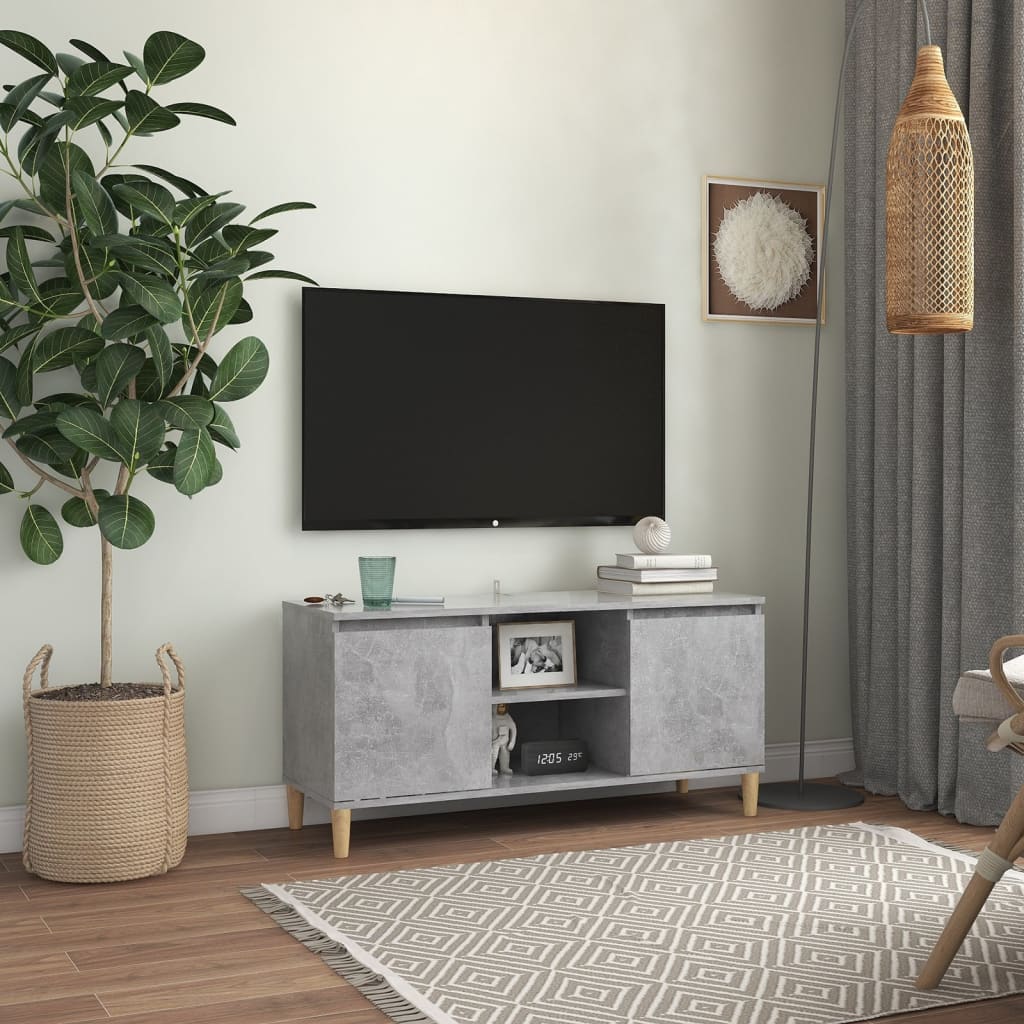 Tv-Benk Med Ben I Heltre Betonggrå 103,5X35X50 Cm
