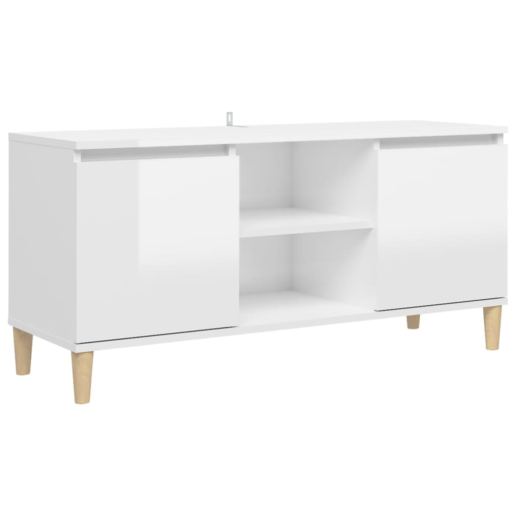 Tv-Benk Med Ben I Heltre Høyglans Hvit 103,5X35X50 Cm