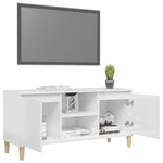 Tv-Benk Med Ben I Heltre Høyglans Hvit 103,5X35X50 Cm
