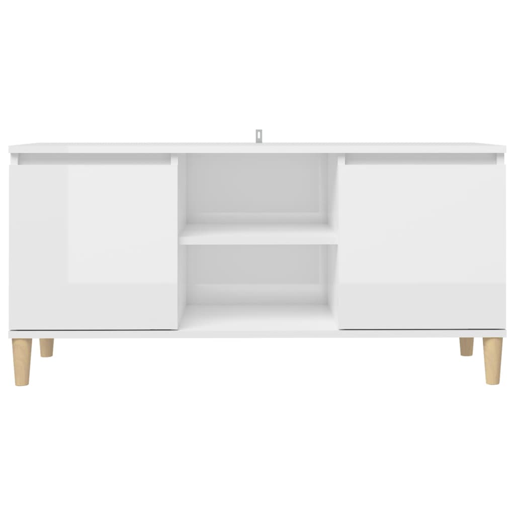 Tv-Benk Med Ben I Heltre Høyglans Hvit 103,5X35X50 Cm