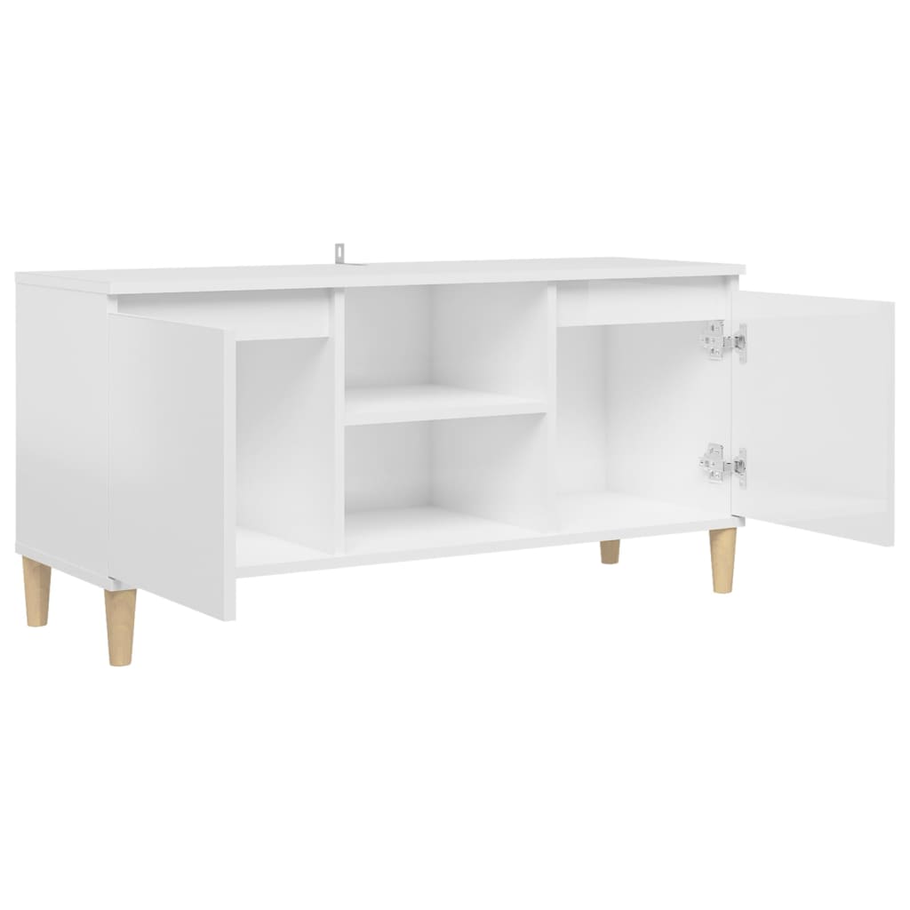Tv-Benk Med Ben I Heltre Høyglans Hvit 103,5X35X50 Cm