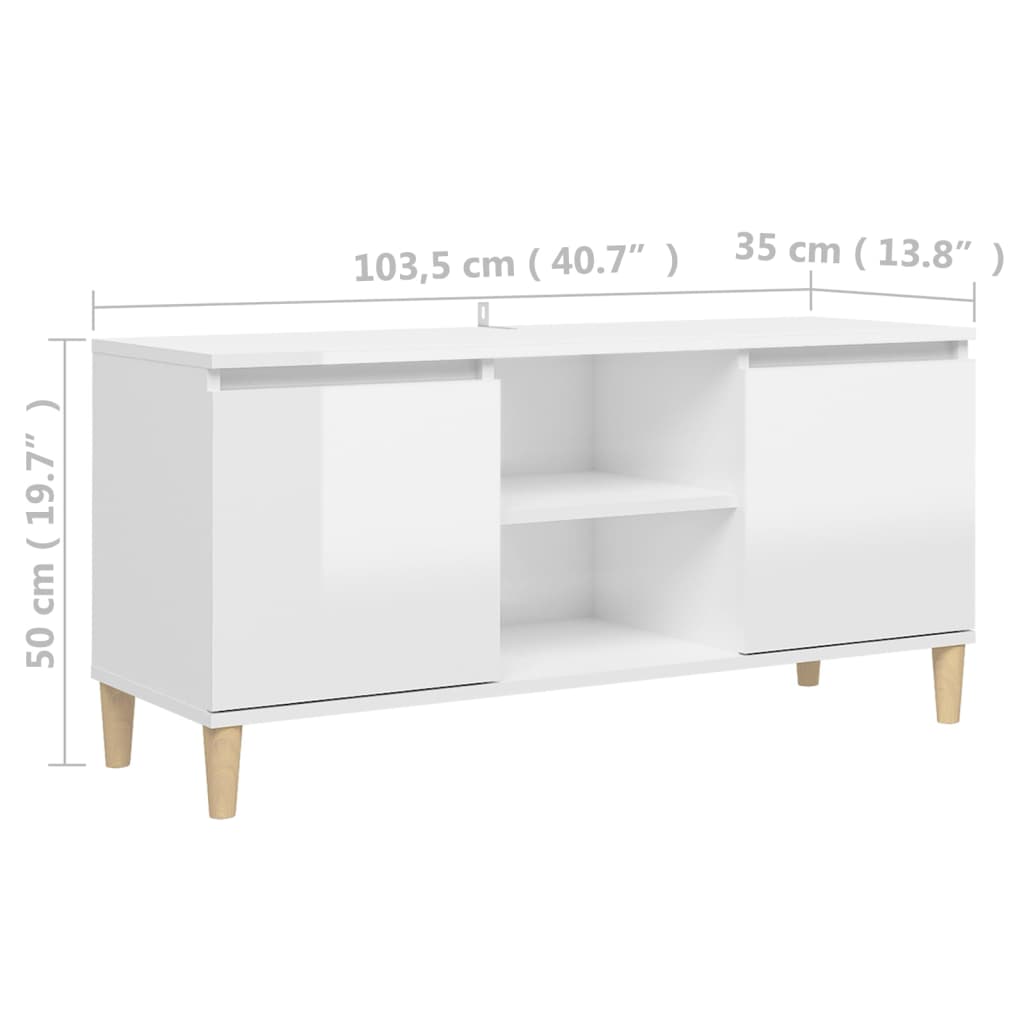 Tv-Benk Med Ben I Heltre Høyglans Hvit 103,5X35X50 Cm