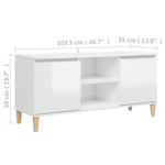 Tv-Benk Med Ben I Heltre Høyglans Hvit 103,5X35X50 Cm