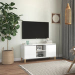 Tv-Benk Med Ben I Heltre Høyglans Hvit 103,5X35X50 Cm