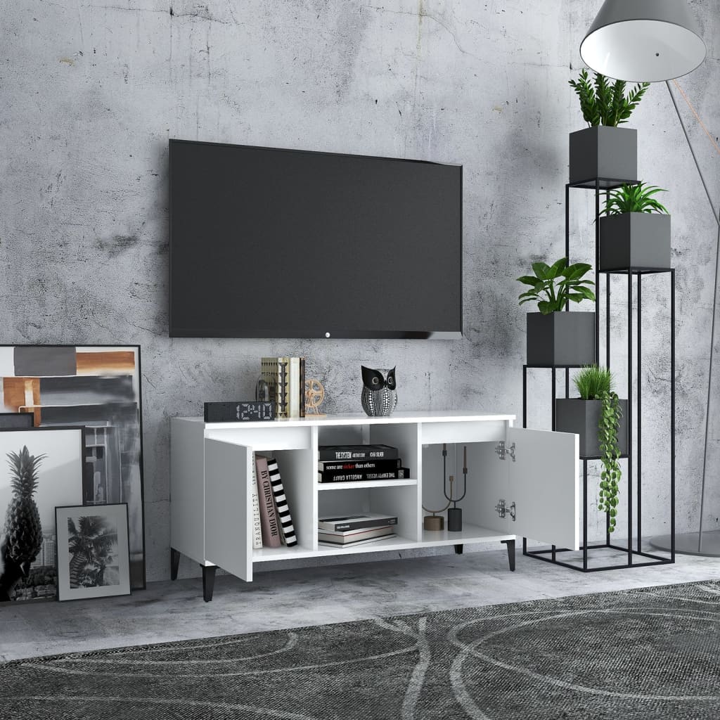 Tv-Benk Med Metallben Hvit 103,5X35X50 Cm