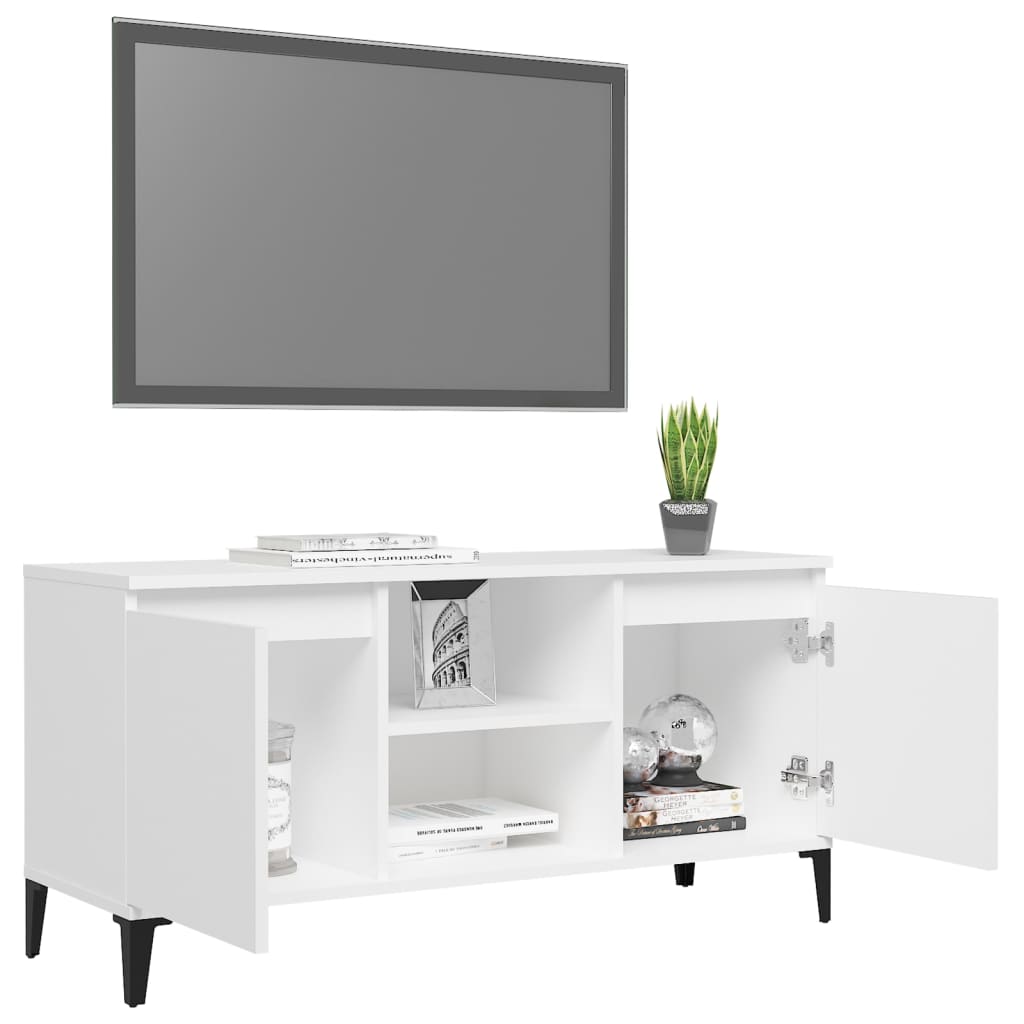 Tv-Benk Med Metallben Hvit 103,5X35X50 Cm