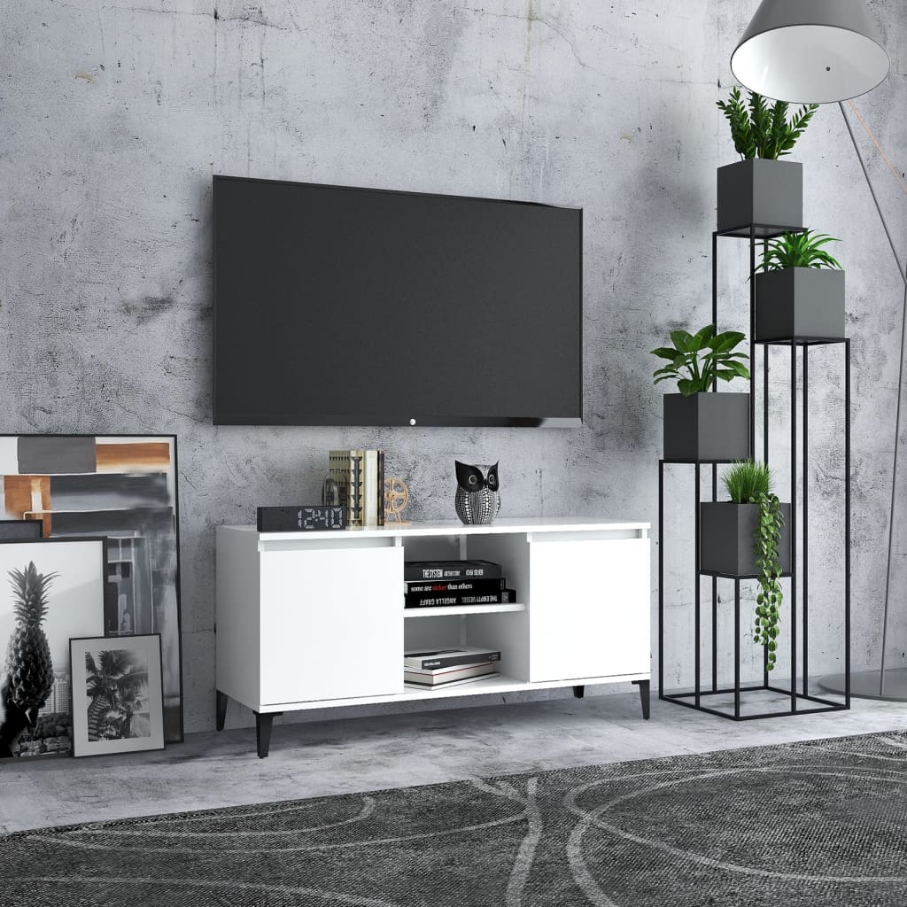 Tv-Benk Med Metallben Hvit 103,5X35X50 Cm