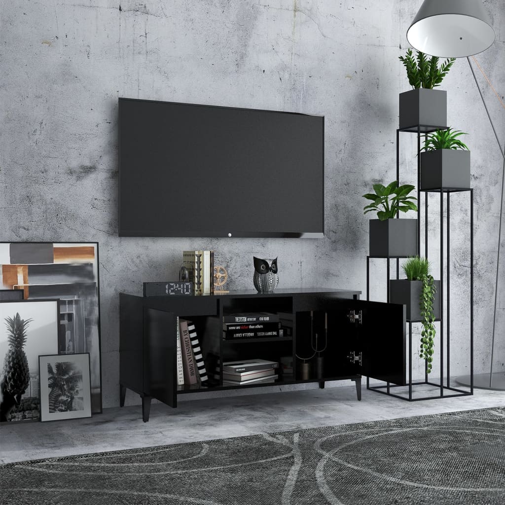 Tv-Benk Med Metallben Svart 103,5X35X50 Cm