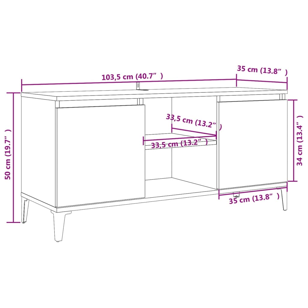 Tv-Benk Med Metallben Sonoma Eik 103,5X35X50 Cm