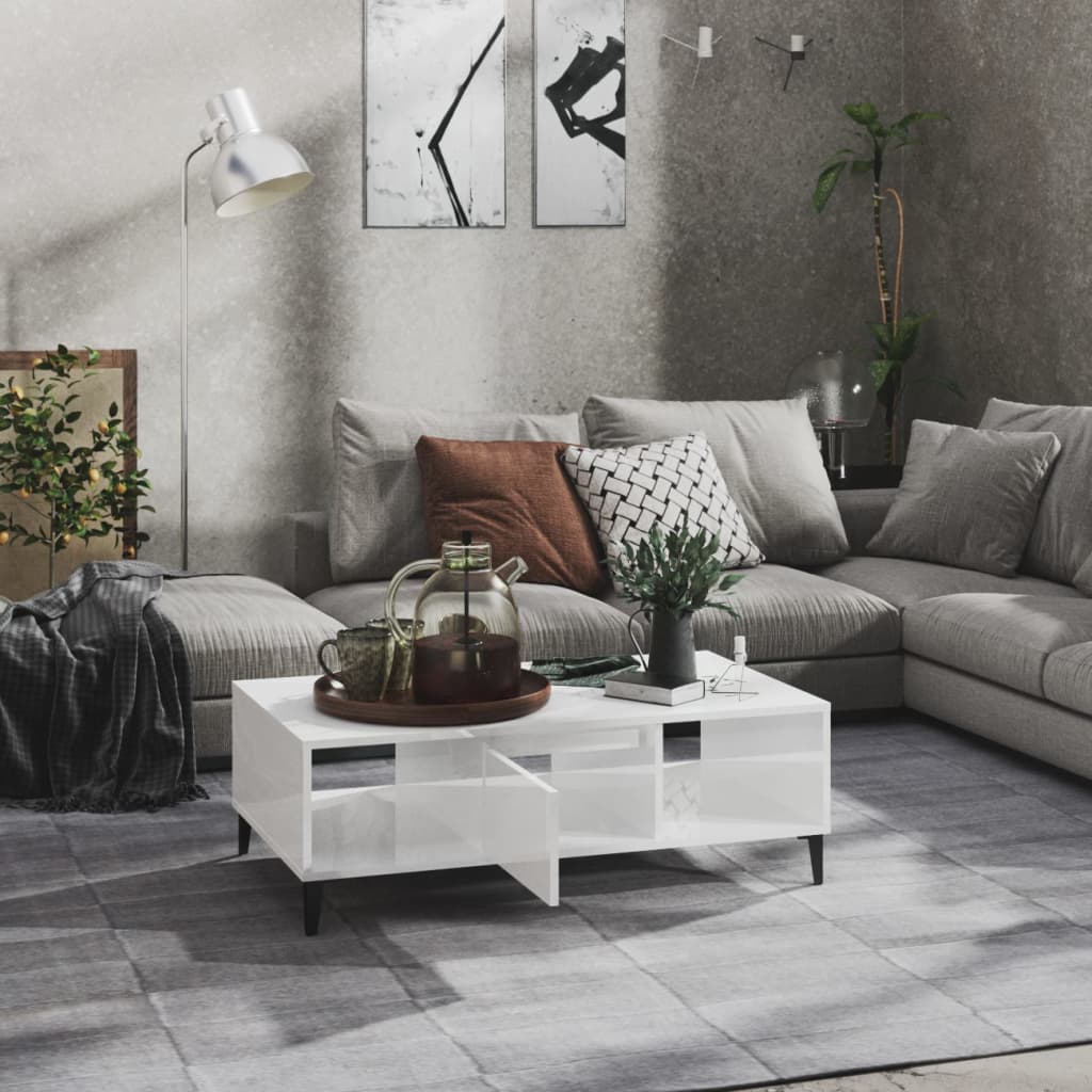 Salongbord Høyglans Hvit 103,5X60X35 Cm Konstruert Tre