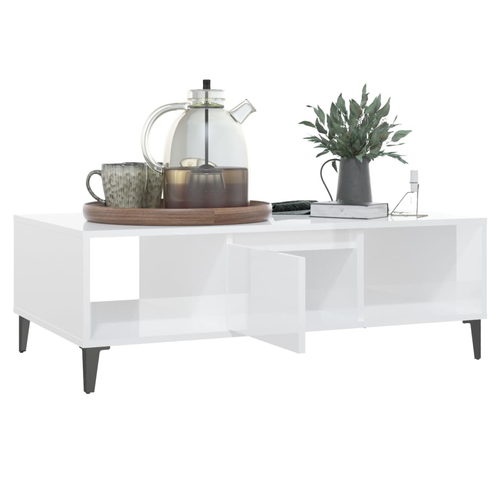 Salongbord Høyglans Hvit 103,5X60X35 Cm Konstruert Tre