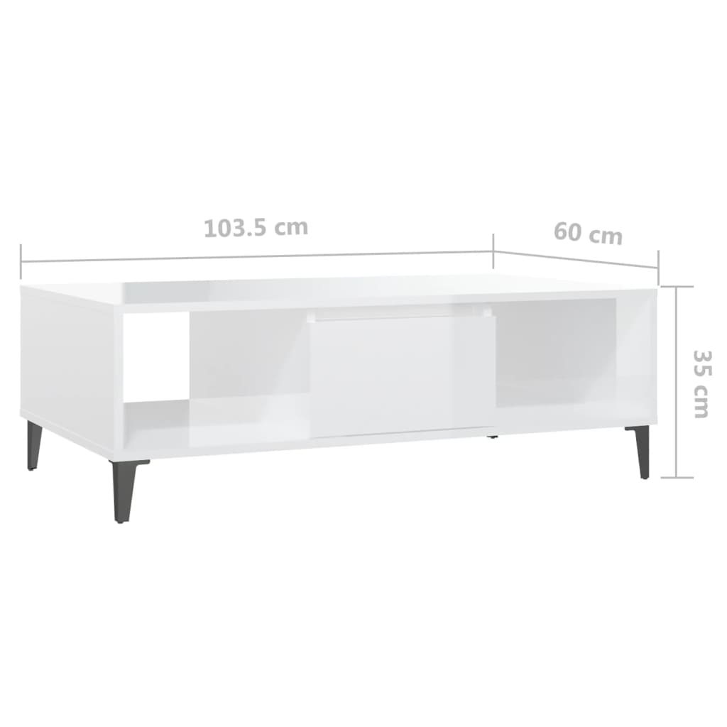 Salongbord Høyglans Hvit 103,5X60X35 Cm Konstruert Tre