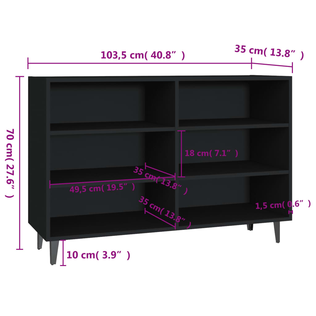 Skjenk Svart 103,5X35X70 Cm Konstruert Tre