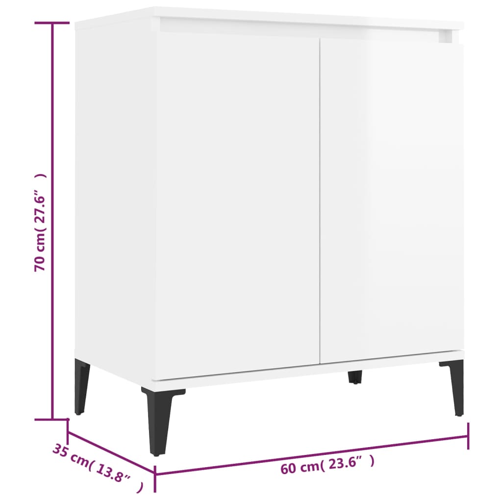 Skjenk Høyglans Hvit 60X35X70 Cm Konstruert Tre