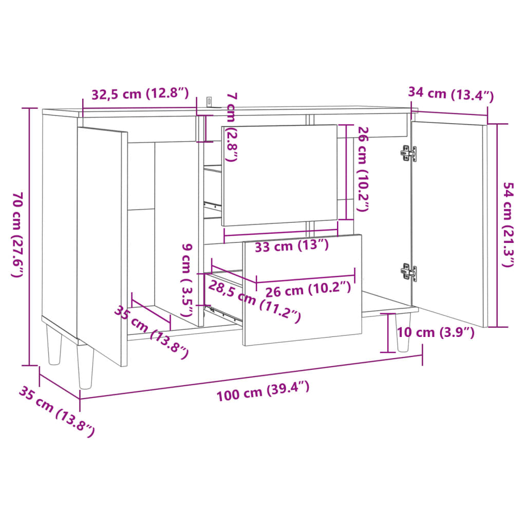 Skjenk Hvit 101X35X70 Cm Konstruert Tre