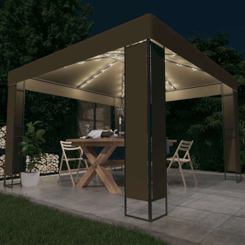 Paviljong Med Dobbelt Tak Og Led-Lysslynge 3X3X2,7M Gråbrun