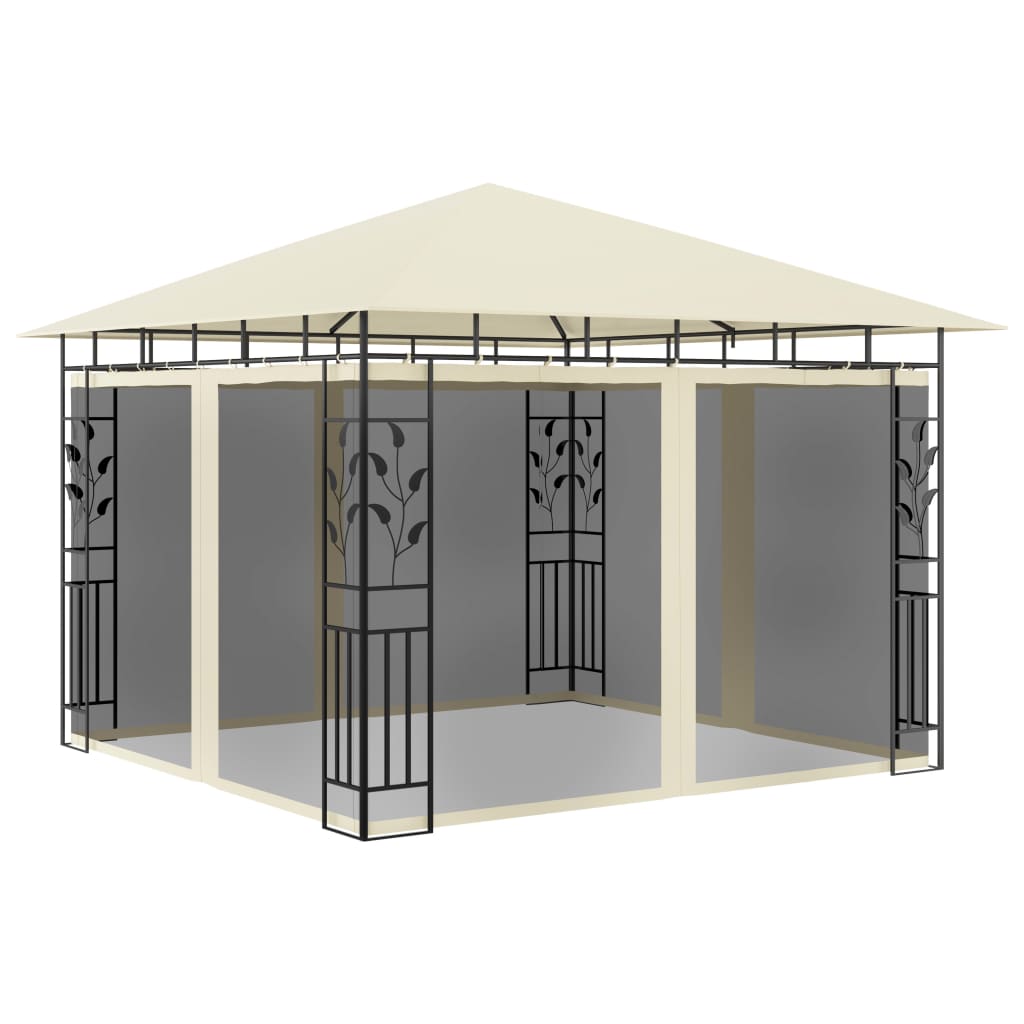 Paviljong Med Myggnett Og Led-Lysslynge 3X3X2,73 M Kremhvit