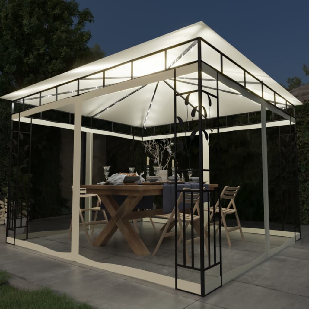 Paviljong Med Myggnett Og Led-Lysslynge 3X3X2,73 M Kremhvit