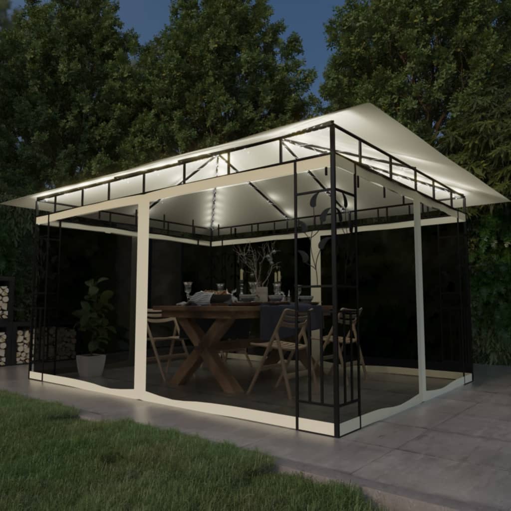 Paviljong Med Myggnett Og Led-Lysslynge 4X3X2,73 M Kremhvit