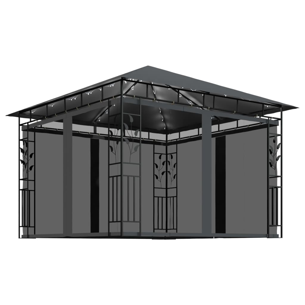 Paviljong Med Myggnett Og Led-Lysslynge 3X3X2,73 M Antrasitt