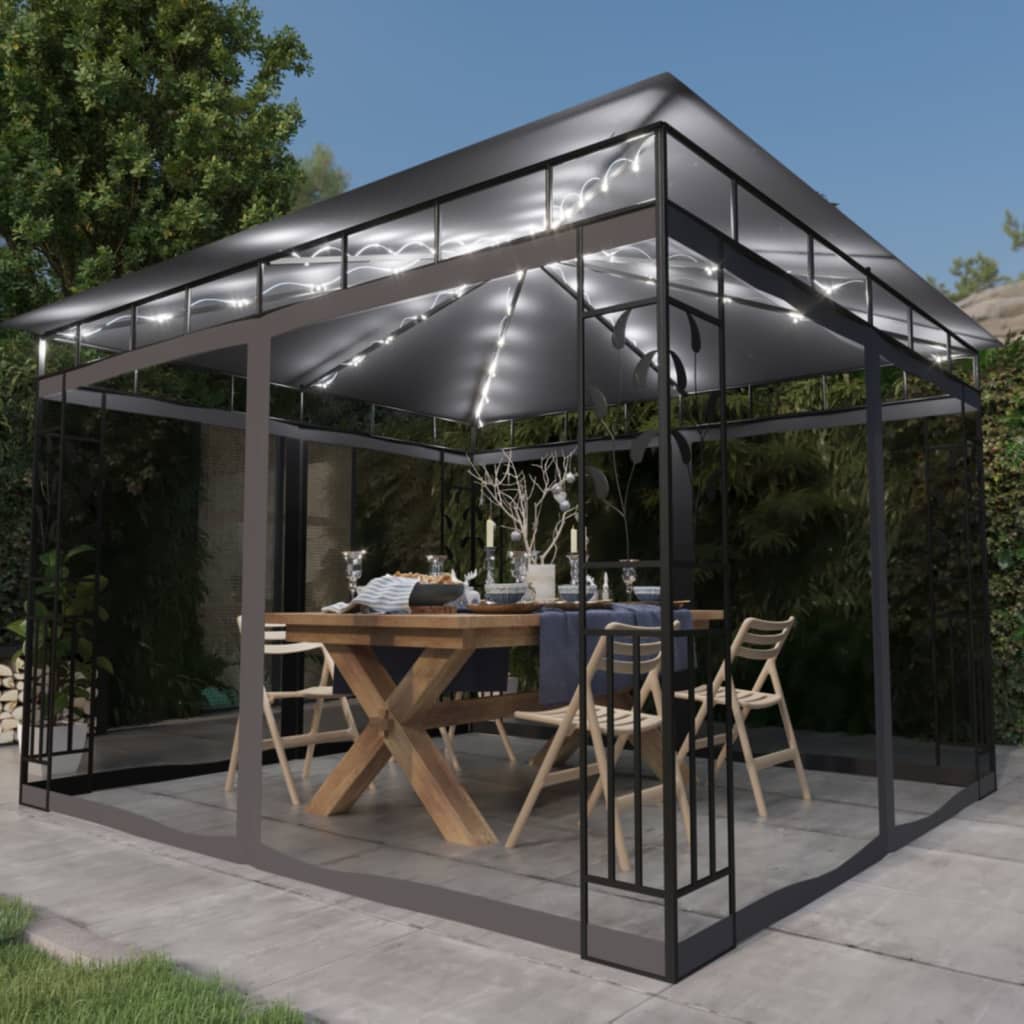 Paviljong Med Myggnett Og Led-Lysslynge 3X3X2,73 M Antrasitt