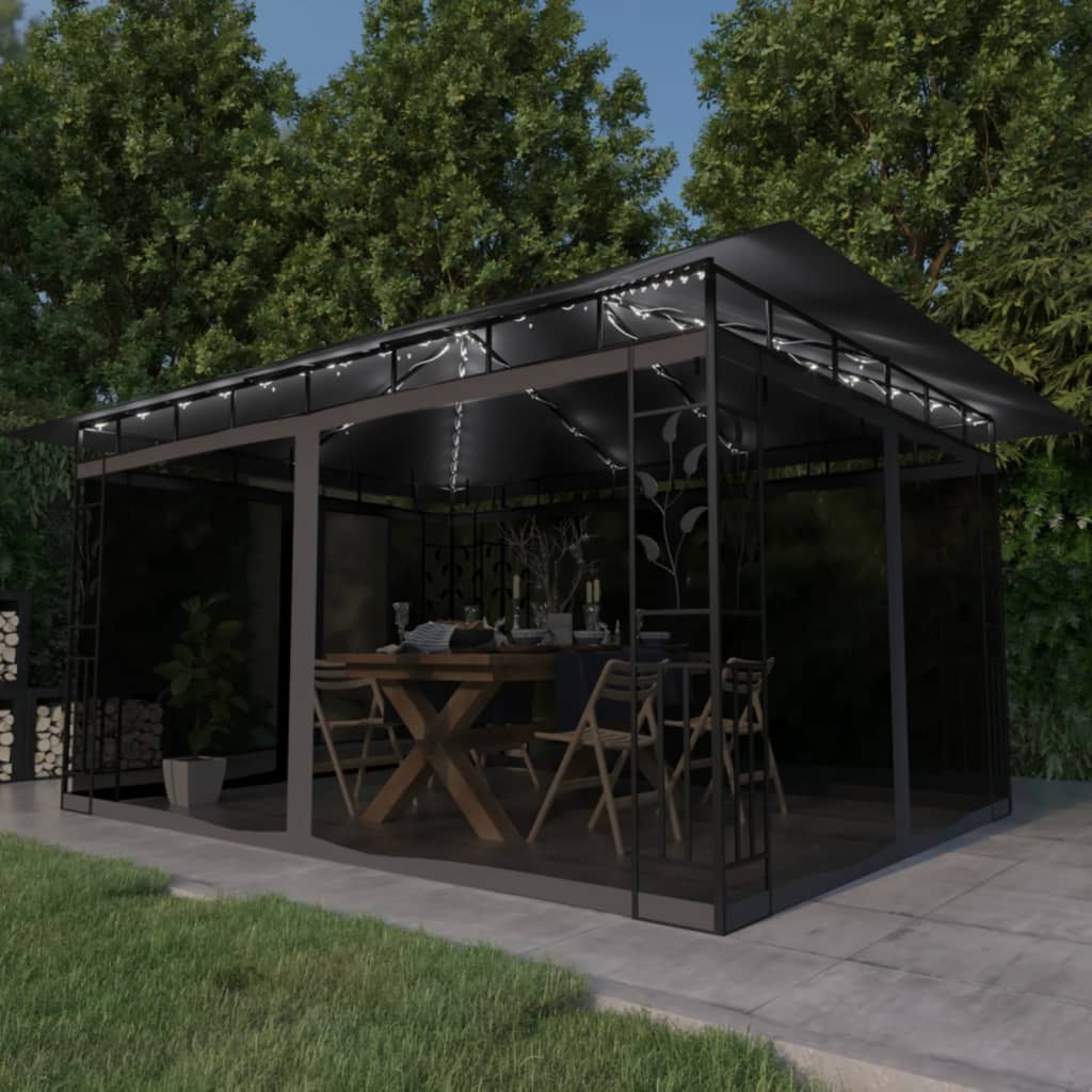 Paviljong Med Myggnett Og Led-Lysslynge 4X3X2,73 M Antrasitt