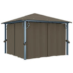 Paviljong Med Gardin Og Led-Strenglys 3X3 M Gråbrun Aluminium