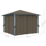 Paviljong Med Gardin Og Led-Strenglys 3X3 M Gråbrun Aluminium