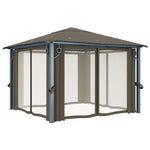 Paviljong Med Gardin Og Led-Strenglys 3X3 M Gråbrun Aluminium