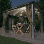 Paviljong Med Gardin Og Led-Strenglys 3X3 M Gråbrun Aluminium