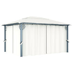 Paviljong Med Gardin Og Led-Strenglys 4X3 M Krem Aluminium