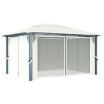 Paviljong Med Gardin Og Led-Strenglys 4X3 M Krem Aluminium