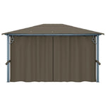 Paviljong Med Gardin Og Led-Strenglys 4X3 M Gråbrun Aluminium