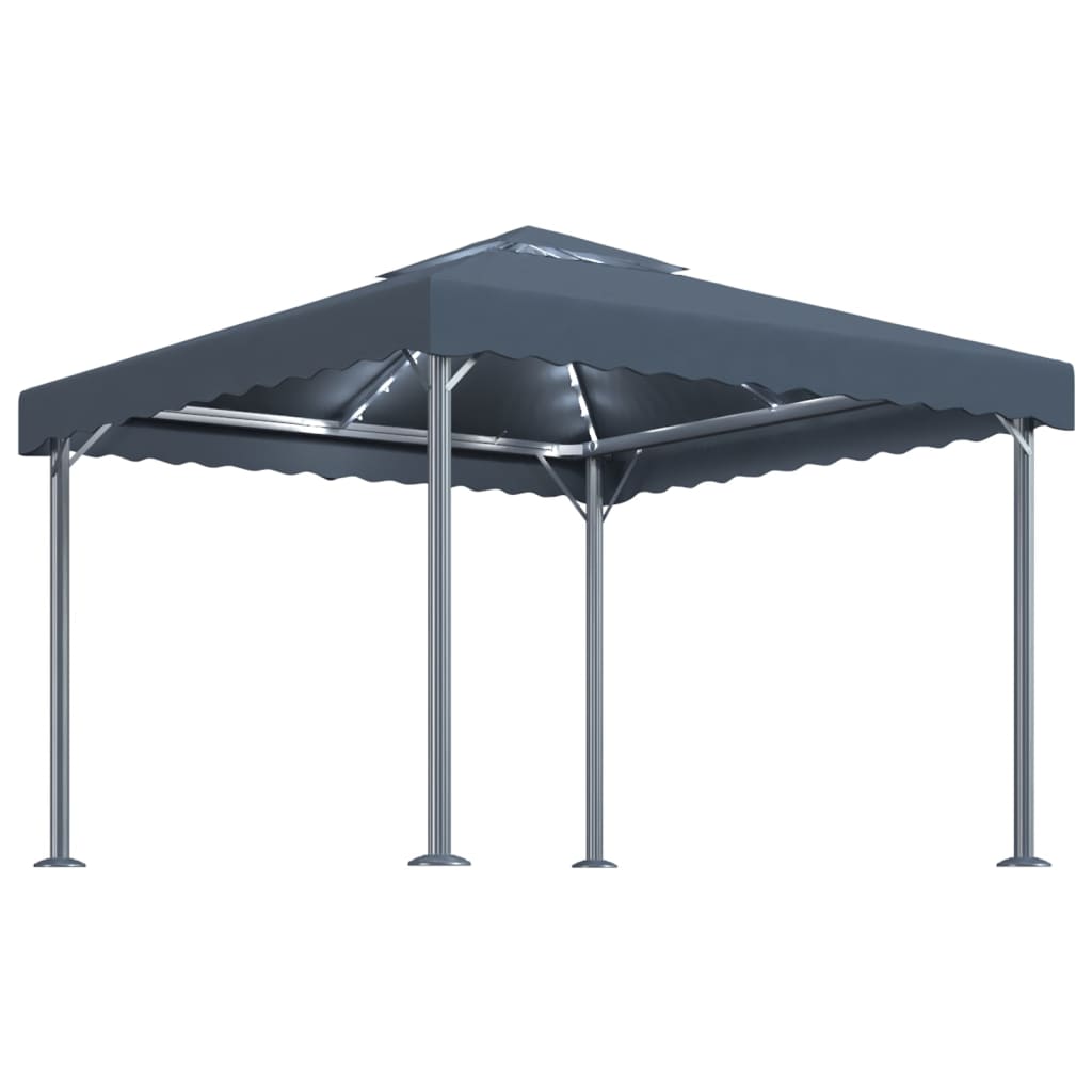 Paviljong Med Led-Strenglys 300X300 Cm Antrasitt Aluminium