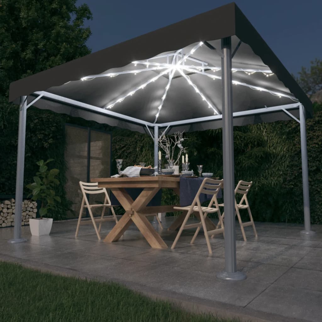 Paviljong Med Led-Strenglys 300X300 Cm Antrasitt Aluminium