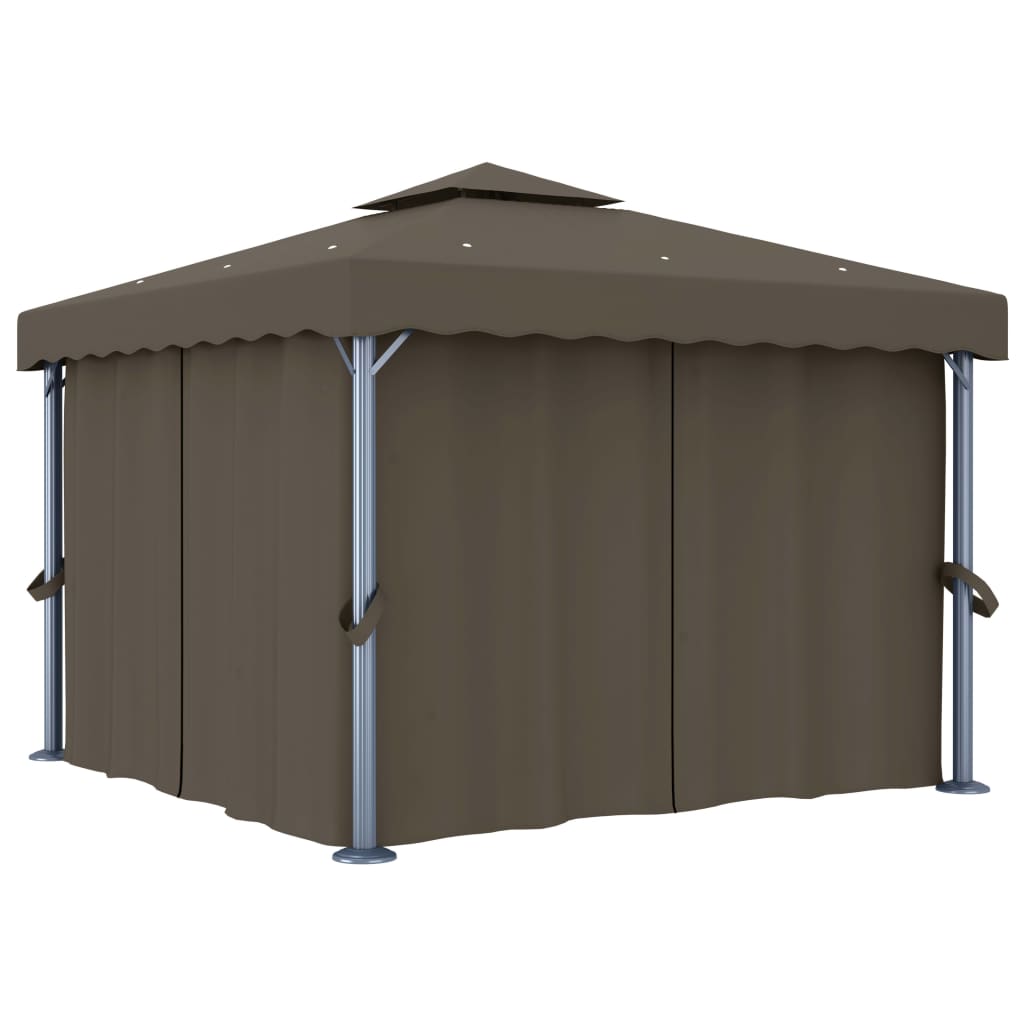 Paviljong Med Gardin Og Led-Strenglys 3X3 M Gråbrun